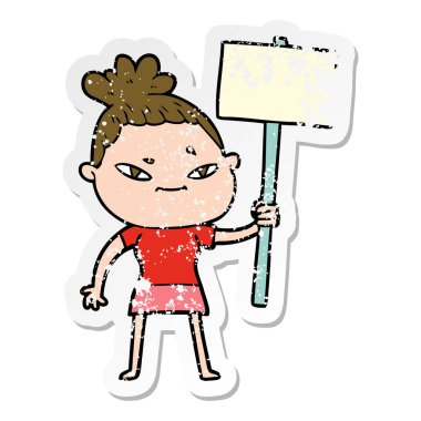 bir çizgi film kadının sıkıntılı etiket