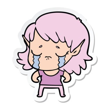 etiket bir karikatür ağlayan elf kızı