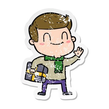 xmas hediye ile bir çizgi film dostu insanın sıkıntılı etiket