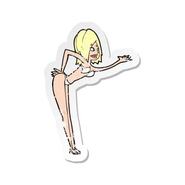 bir çizgi film kadının bikini Retro sıkıntılı etiket