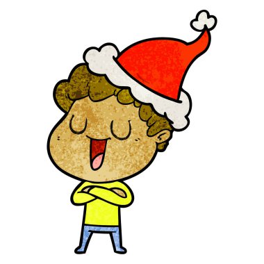 elle çizilmiş gülüyor karikatür Noel Baba şapkası giyen bir adamın dokulu