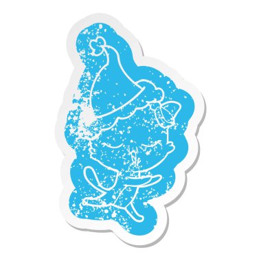 bir kedi yay san takmış kafasına ile sıkıntılı Etiket cartoon