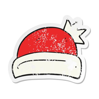 Retro sıkıntılı etiket bir karikatür Noel şapka