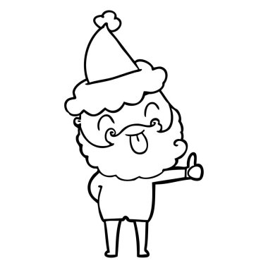 Sakallı Noel Baba şapkası giyen dilini