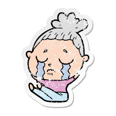 bir çizgi film ağlayan kadının sıkıntılı etiket