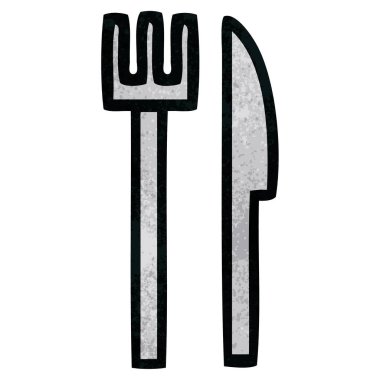 Retro grunge doku karikatür bıçak ve çatal