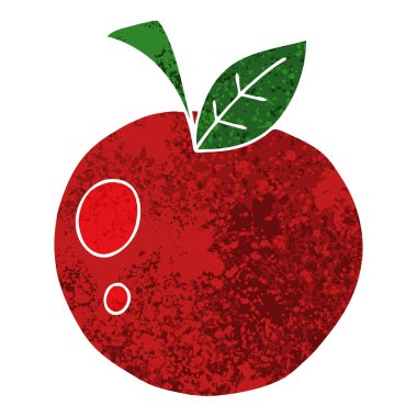 ilginç retro illüstrasyon tarzı çizgi film Kırmızı elma