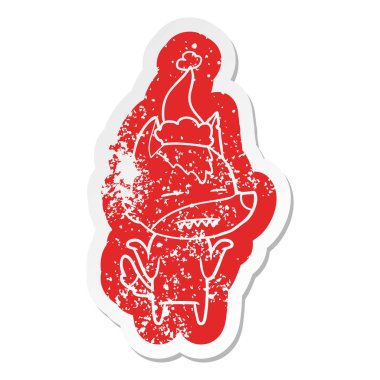santa giyen diş gösterilen kurt sıkıntılı Etiket cartoon