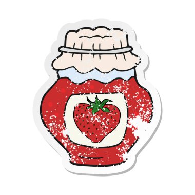 Retro sıkıntılı etiket, bir çizgi film kavanozu çilek reçeli