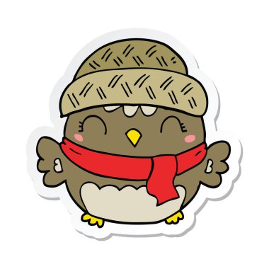 sevimli çizgi baykuş şapkalı etiket