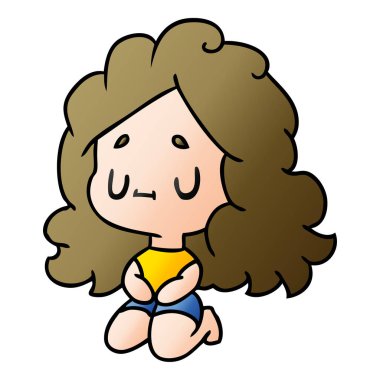 bir şirin kawaii kızın degrade çizgi film