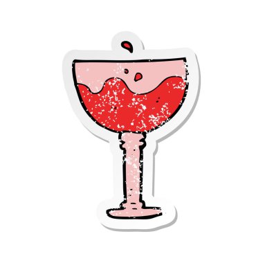 bir çizgi film kadeh şarap Retro sıkıntılı etiket