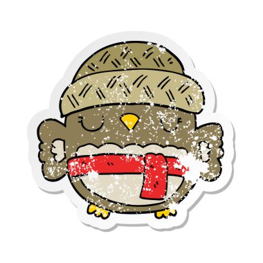 sevimli çizgi baykuş şapkalı sıkıntılı etiket