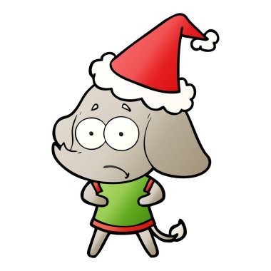 Noel Baba şapkası giyiyor emin değilseniz bir filin degrade çizgi film el çekilmiş