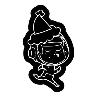 santa şapka takıyor kendine güvenen bir astronotun çizgi film simgesi