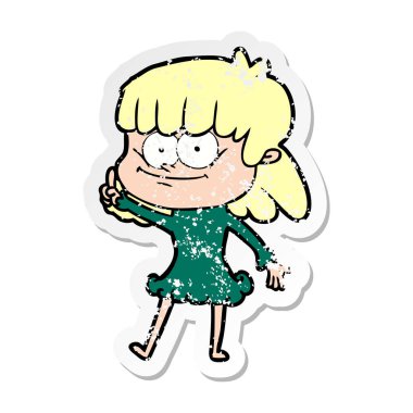 bir çizgi film gülümseyen kadın sıkıntılı etiket