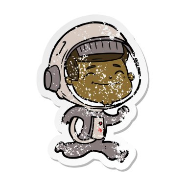 mutlu karikatür astronotun sıkıntılı etiket