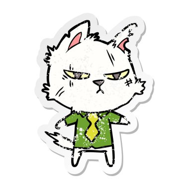 gömlek ve kravat zor karikatür kedi sıkıntılı etiket