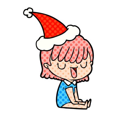 Noel Baba şapkası giyen bir kadın çizgi roman tarzı gösteren resim