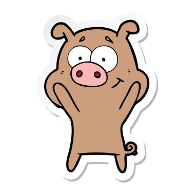 mutlu karikatür domuz bir etiket