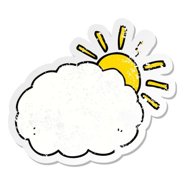 bir çizgi film güneş ve bulut sembol sıkıntılı etiket