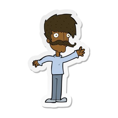 etiket bıyıklı adam sallayarak bir karikatür