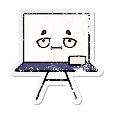 bir sevimli çizgi beyaz tahta sıkıntılı etiket