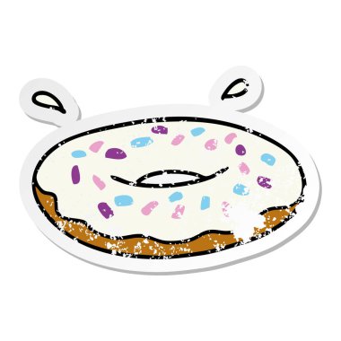 sıkıntılı etiket karikatür doodle bir buzlu halka çörek