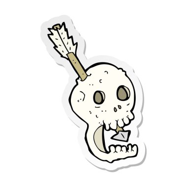 etiket bir komik karikatür kafatası ve ok