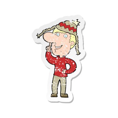 bir çizgi film adamın fikri ile şapkalı Retro sıkıntılı etiket