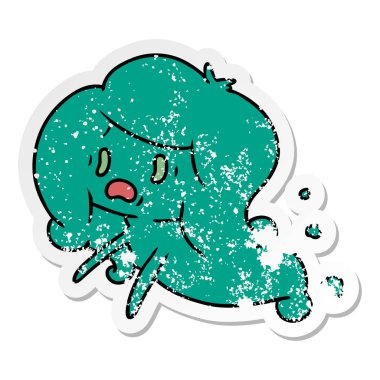 sıkıntılı etiket karikatür kawaii korkunç hayalet