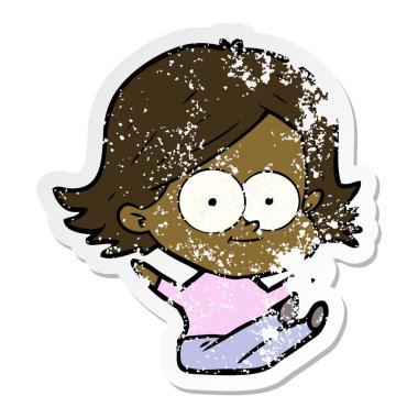 bir mutlu çizgi film kızın sıkıntılı etiket