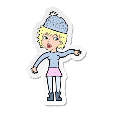 şapka giyen bir çizgi film kadın etiketi