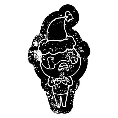 sakallı bir adam Noel Baba ha giyen ağlıyor sıkıntılı simgesini çizgi film