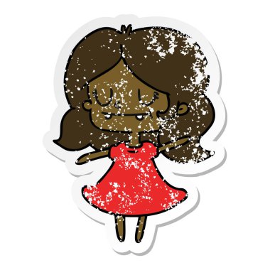 şirin kawaii kızın sıkıntılı etiket çizgi film