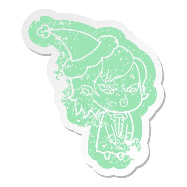 sevimli çizgi sıkıntılı etiket santa giyen bir vampir kız 