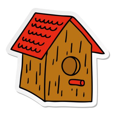 elle çizilmiş etiket karikatür doodle bir ahşap kuş evin