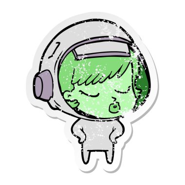 bir çizgi film güzel astronot kızın sıkıntılı etiket