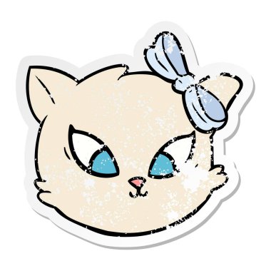sevimli çizgi kedi yay ile sıkıntılı etiket