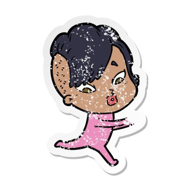 bir çizgi film sürpriz kızın sıkıntılı etiket