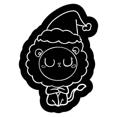 Noel Baba şapkası giyen aslan ilginç çizgi film simgesi