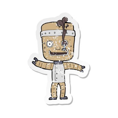 bir karikatür komik eski robot Retro sıkıntılı etiket