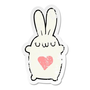 aşk kalp ile sevimli çizgi tavşan sıkıntılı etiket