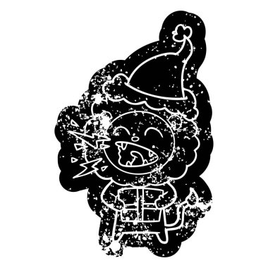 çizgi film sıkıntılı simgesi sant giyen hediye ile kükreyen aslan