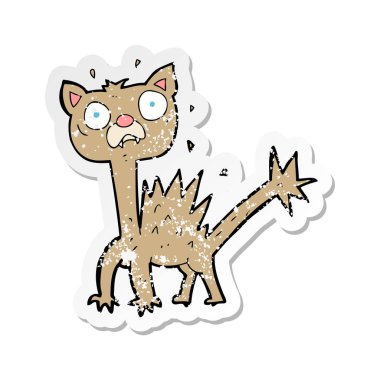 Retro sıkıntılı etiket bir karikatür kedi korkuttu