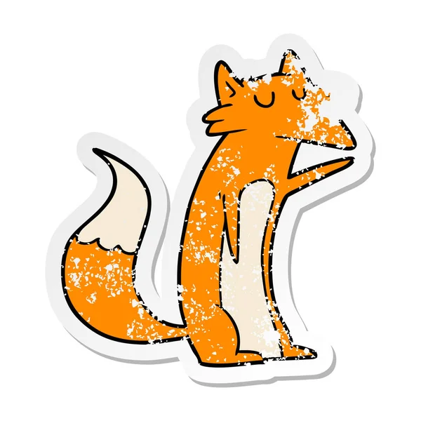 Verontruste sticker van een cartoon-fox — Stockvector