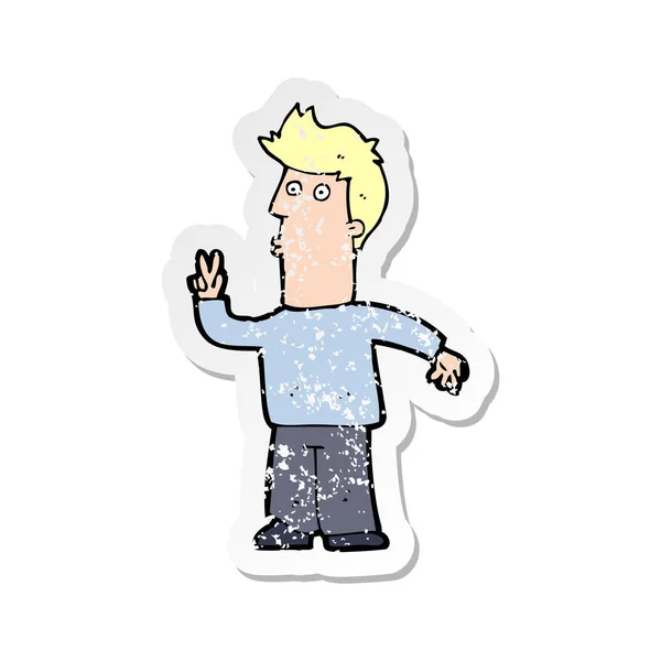 Retro Distressed Sticker Cartoon Man Signalling Hand — Stock Vector