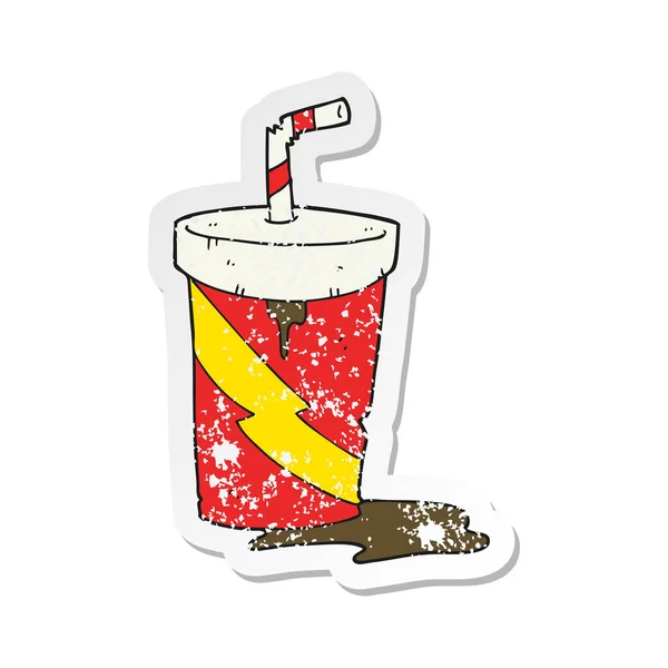 Retro Noodlijdende Sticker Van Een Cartoon Junkfood Cola Drank — Stockvector