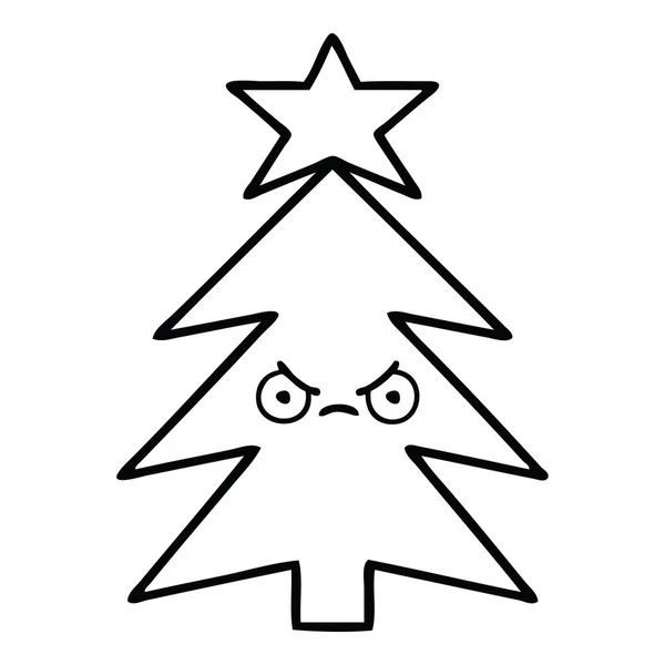 Dessin en ligne dessin animé arbre de Noël — Image vectorielle