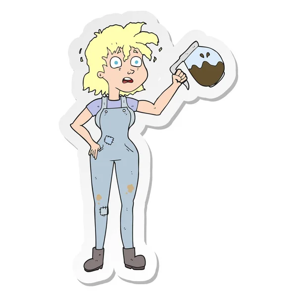 Sticker Van Een Teveel Koffie Cartoon — Stockvector